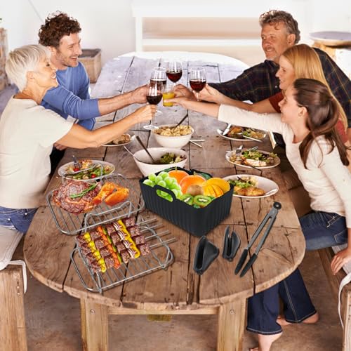 Air Fryer Accessories 10 Pcs for Ninja Dual AF400UK Tower T17088 AF300UK Dual Silicone Air Fryer Liners Gloves Air Fryer Rack Food Tong Paper Lin