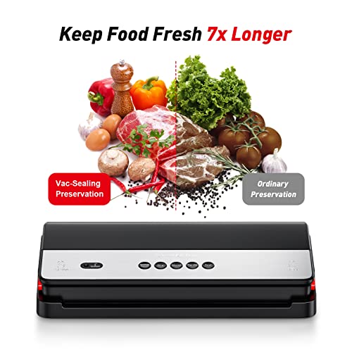Bonsenkitchen Vacuum Sealer, Food Sealing Machine with Built-in Cutter & Vacuum Roll Bags, Removable, Dry & Moist Food Fresh Preservation, VS3017