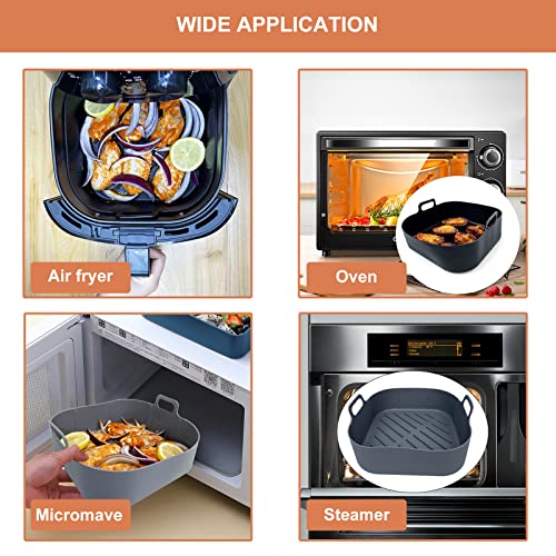 CUTIECLUB 2 Pcs Air Fryer Silicone Pot, Square 8 inch Silicone Air Fryer Liners Basket Food Safe Reusable Air fryers Oven Replacement Accessories