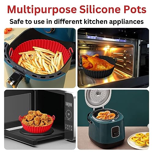 EasefulLife Air Fryer Liners Silicone - 2 Pcs Air Fryer Silicone Liners Reusable – 8” Round Silicone Air Fryer Liner - Airfryer Accessories for N