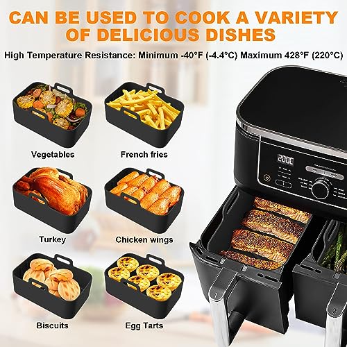 OKYUK Silicone Air Fryer Liners,11 Pcs Dual Air Fryer Silicone Liners Accessories Fit for or Ninja Dual AF300UK&AF400UK, Non-Stick,Easy Cleaning,