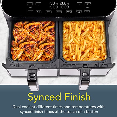 Climatik Premium Dual Air Fryer - Extra Large 8L Capacity - With 2 x 4L Double Baskets - Energy Efficent Cooking Zones - Sleek Chrome Design | LE