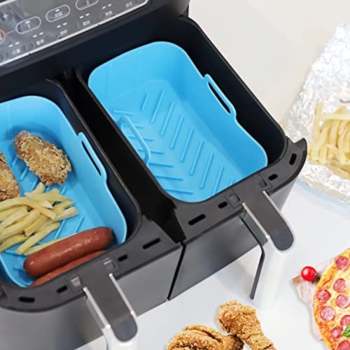 CUTIECLUB Silicone Pot for Ninja Foodi AF300UK, AF400UK & 7.6L-9.5L or Larger Dual Air Fryer, Food Safe Reusable Air Fryer Liner Basket Rectangle