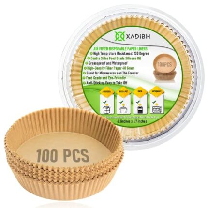 XADIBH Air Fryer Liners- Air Fryer Disposable Paper Liner, Non-Stick Basket Liners, Baking Paper for Air Fryer, Parchment Air Fryer Basket, Water