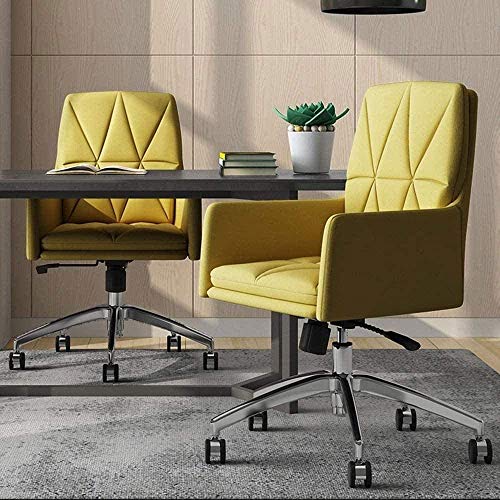 WALNUT Fabric Computer Chair Home Simple Modern Swivel Chair European Seat Leisure Lift Office Chair Study Chair (Color : Yellow)