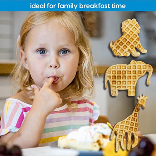 Animal Planet Waffle Makers / 3 in 1 Animal Shaped Waffle Iron/Cool Touch Handle/Non-Stick Coating/Cord Storage/Anti-Slip Feet (Safari)