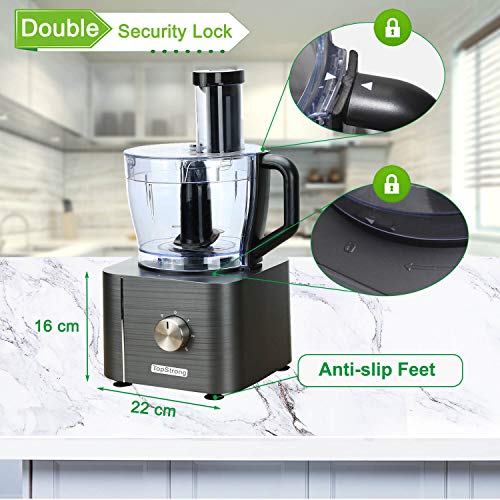 Food Processor, TopStrong 11-in-1 food processor and blender with Chopping Blending Kneading Grinding Whisking Juicing, 1100W, 3 Speeds Plus Puls