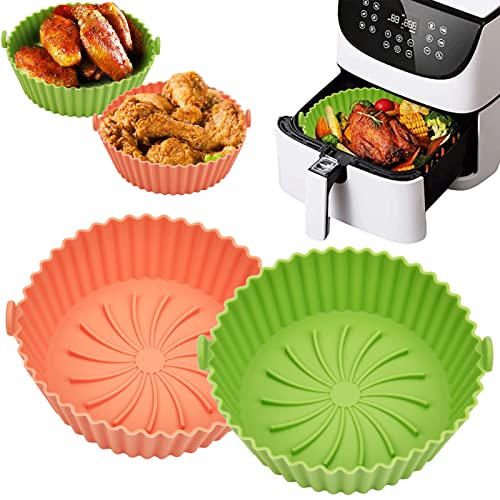 Air Fryer Silicone Pot, 2 PCS Reusable Air Fryer Silicone Basket, 6.3inch Air Fryer Accessories for Oven, Microwave Cake Baking Pans, Home Kitche