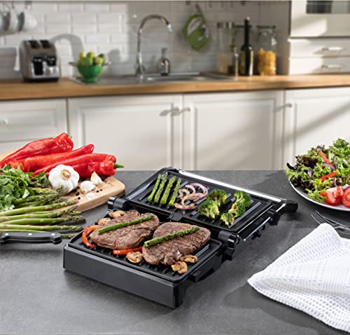 Daewoo SDA1572GE 180° Health Grill with Cool Touch Handle, Use Open or Closed, Automatic Temperature Control, Non-Stick, Easy Clean, Cord Wrap St