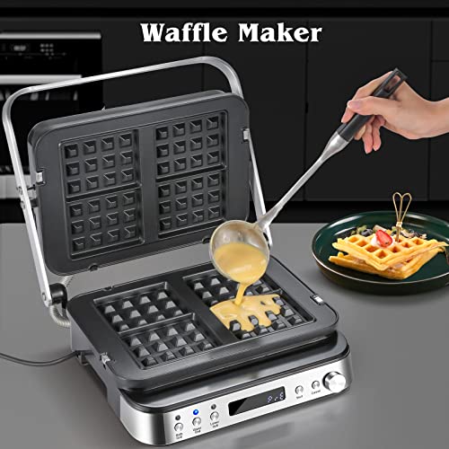 AMZCHEF 4-IN-1 Machine (Electric Grill, Griddle, Panini Presse, Waffle Maker) - 2000W Health Grill with 4 Interchangeable Non-Stick Plates -180°