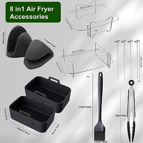 Air Fryer Accessories, Ranedo 8 PCS Accessories for Ninja Air Fryer Dual AF300UK AF400UK and 7.6L-9.5L Dual Air Fryer, Silicone Air Fryer Liners&
