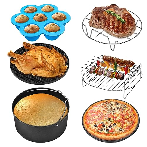 8-Inch Hot Air Fryer Accessories Set - Compatible with COSORI 4.7L, Ninja, Princess, Tefal 5.6L, Philips, XL Air Fryers (4.2L-5.5L), Dishwasher S
