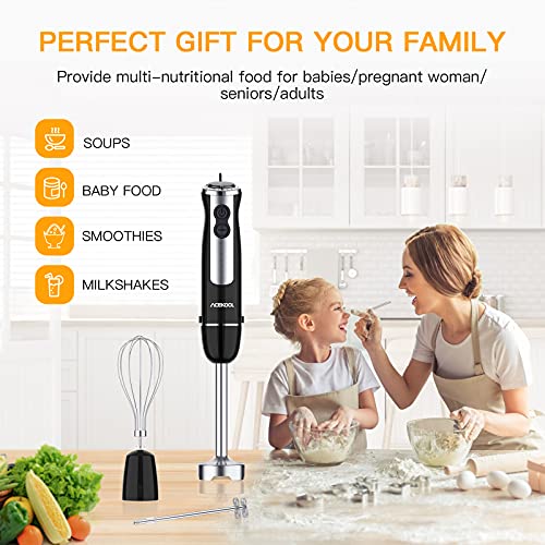 Hand Blender 5-in-1 Immersion Stick Blender Acekool 12-Speed Stainless Steel Stick Electric Blender Set with Food Chopper Container Milk Frother