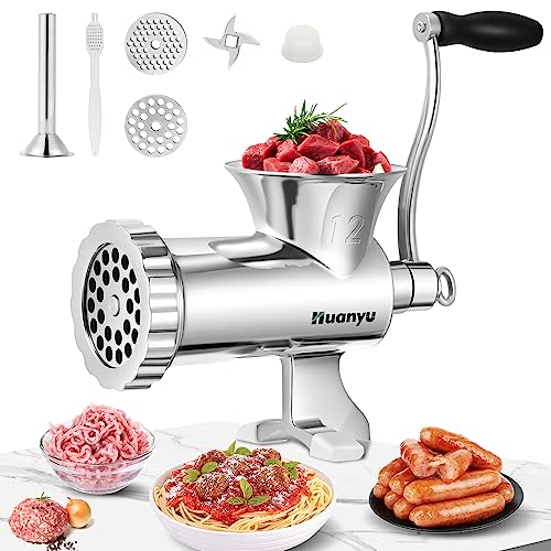Huanyu Meat Grinder Manual Stainless Steel Hand Meat Grinder and Sausage Maker Manual Meat Mincer Dishwasher-Safe Meat Mincer Grinder Size 10