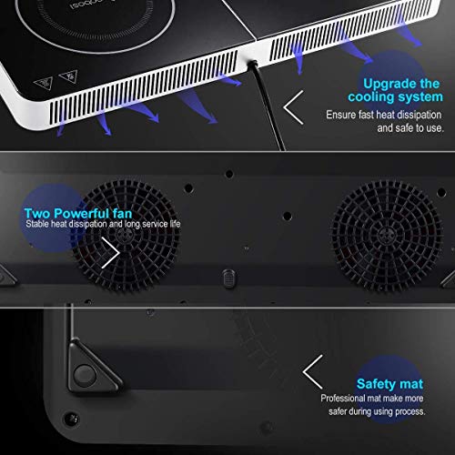 Aobosi Double Induction Hob,Induction Hobs with Slim Black Crystal Panel Body, Independent Control,Induction Cooker with 10 Temperature Setting,4