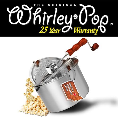 Original Whirley Pop Popcorn Maker - Wabash Valley Farms Gourmet Popcorn Popper, Aluminum Popcorn Pot With Nylon Gears, 3-Minute Stove Top Nostal