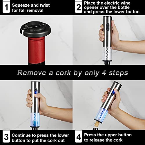 CIRCLE JOY Electric Wine Bottle Openers Set, Battery Operated Wine Opener Kit, Cordless Automatic Corkscrew Combo with Attached Foil Cutter Vacuu