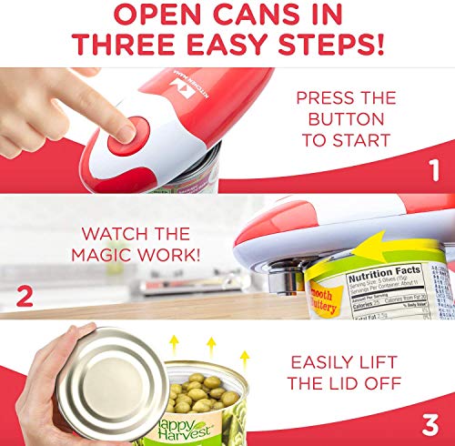Kitchen Mama Electric Can Opener - Smooth Edge Tin Opener with Easy-Touch Start & Stop, Ergonomic & Arthritic Hand Friendly, Compact Cordless Des