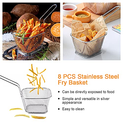 DURANTEY 8 PCS Chip Serving Frying Baskets Mini Chip Baskets Stainless Steel Chip Serving Basket Fried Baskets Serving Fry Baskets Food Presentat
