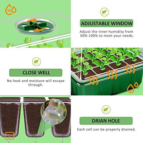 YAUNGEL Seed Trays, 10 Pack 120 Cells Propagator with Heightened Lids, Growing Thicken Seedling Starter Growing Trays with Adjustable Window for