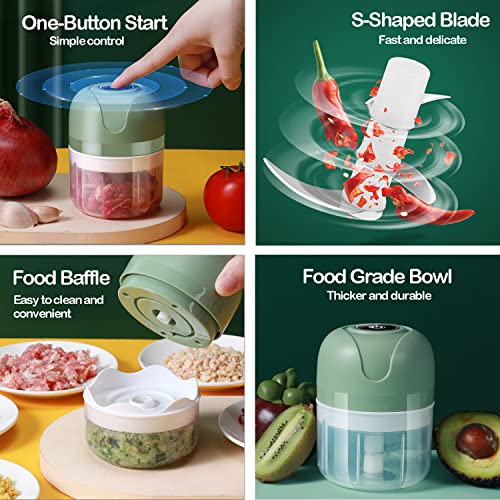 FIOUSY Mini Food Chopper, 100ML+250ML, Wireless Portable Electric Garlic Chopper, USB Charging, Easy to Clean, Food Processor for Baby Food/Peppe