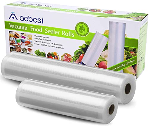 Aobosi Recyclable Vacuum Sealer Bags Vacuum Food Sealer Rolls BPA Free&LFGB Approved Reusable Food Storage Bags 2 Pack Roll 20cmX6m and 28cmX6m,f