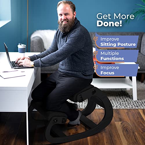 NYPOT Ergonomic Kneeling Chair - Adjustable Rocking Knee Chair Posture Chair - Wooden Office Chair for Back Pain Relief - Kneeling Stool and Angl