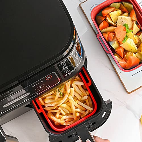 SPARES2GO Basket Compatible with Salter Air Fryer EK4548 EK4750 EK5196 Drawer Liner Silicone (Pack of 2, Red)