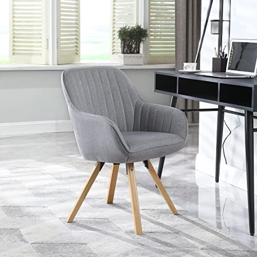 Kithkasa Mid-Century Modern Swivel Accent Chair Home Office Desk Chair with Wood Legs Armchair for Vanity Table Guest Living Dining Room Grey