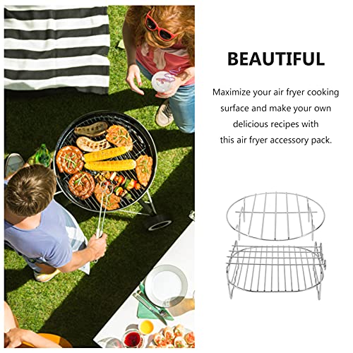 DOITOOL 2pcs Air Fryer Rack Set Double Layer Rack with Skewer Stainless Steel Steaming Rack Trivet Stand Steamer Rack Air Fryer Accessories (8 In