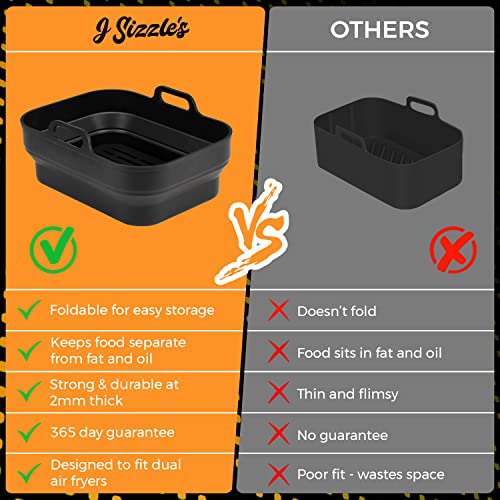 J Sizzle's - 2 x Silicone Air Fryer Liners for Ninja Air Fryer Dual, Air Fryer Silicone Liner for Ninja Air Fryer Accessories, Airfryer Accessori