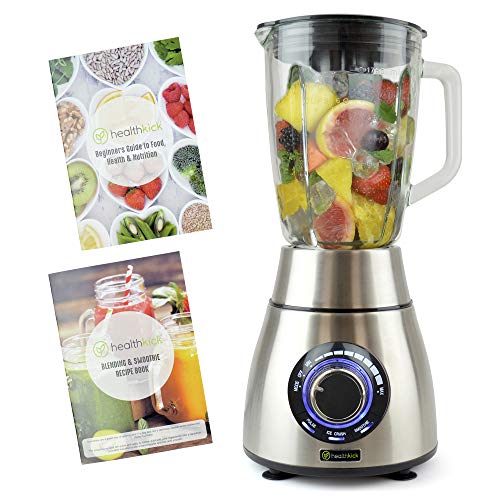 healthkick 1200w Ice Crushing Smoothie Blender - 1.8L Glass Jug - 3 Programmes: Pulse/Ice Crush/Smoothie - Variable Speed Control - Free Health a