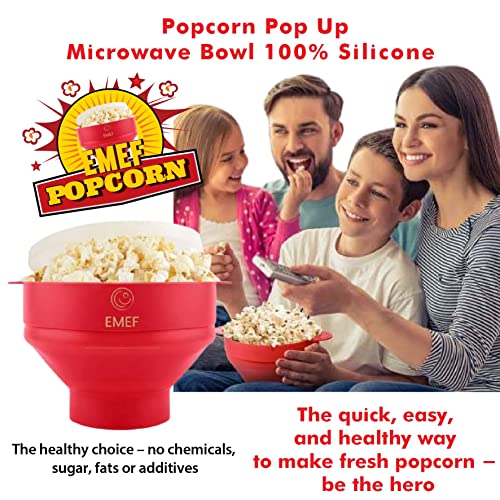 EMEF Microwave Popcorn Popper in an easy to make Popcorn Maker Collapsible Silicon Bowl (Red)