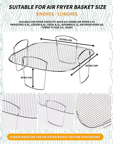 Air Fryer Rack for COSORI Air Fryer 5.5L Square Air Fryer Basket 304 Stainless Steel Dehydrator Rack Air Fryer Accessories Compatible with Instan
