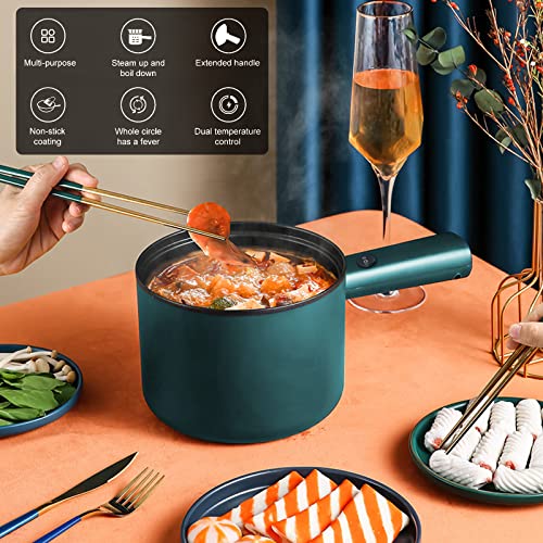 Electric Hot Pot, 1,8L Mini Non-Stick Electric Pan, Portable Mini Electric Skillet with Lid, Spatula and Multi Cooker, Multifunction Cooking Pot