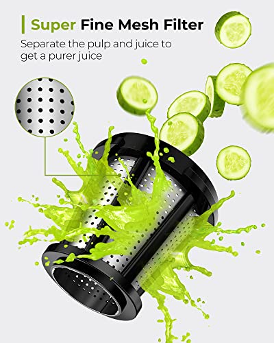 Jocuu Slow Masticating Juicer with Soft/Hard Modes Easy to Clean Quiet Motor & Reverse Function, Cold Press Juicer for Fruit & Vegetable, 90% Jui