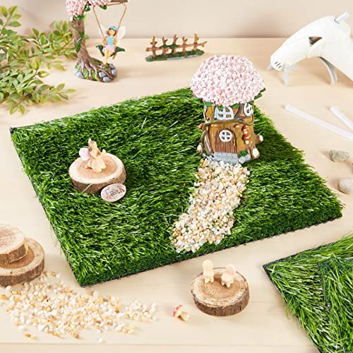 4-Pack Artificial Grass Mat Squares 30.5 x 30.5 cm Fake Turf Tiles for Balcony, Patio, Outdoor Faux Placemats, DIY Crafts and Decorations (Green,