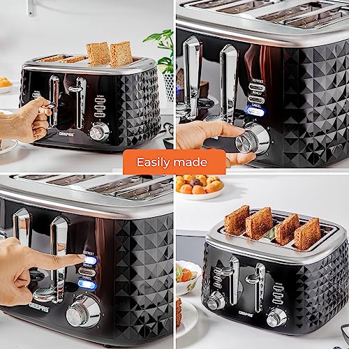 Geepas 4 Slice Bread Toaster & 1.5L Cordless Electric Kettle Combo Set with Textured Design – 1750W Toastie Machine with 7 Browning Control - 300