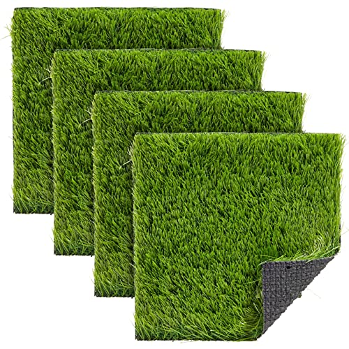 4-Pack Artificial Grass Mat Squares 30.5 x 30.5 cm Fake Turf Tiles for Balcony, Patio, Outdoor Faux Placemats, DIY Crafts and Decorations (Green,