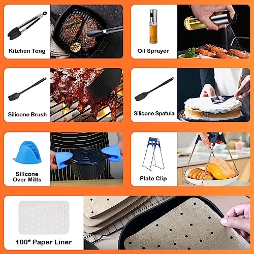 Air Fryer Accessories, 13pcs Fit for Ninja Foodi AF300UK, AF400UK & Tower T17088, Salter & Other 7.6L-9.5L Dual Air Fryers, Including 100pcs Pape