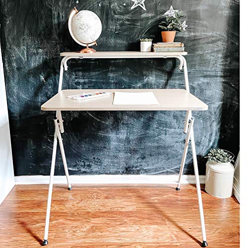 SOFSYS Modern Folding Desk for Small Space, Computer Gaming, Writing, Student and Home Office Organization, Industrial Metal Frame with Premium D