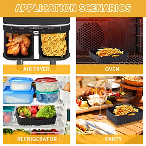 Silicone Liners for Ninjas Dual Air Fryer,2pcs Air Fryer Accessories, Reusable Dual Air Fryer Basket, Air Fryer Silicone Pot, air Fryer Liners Si