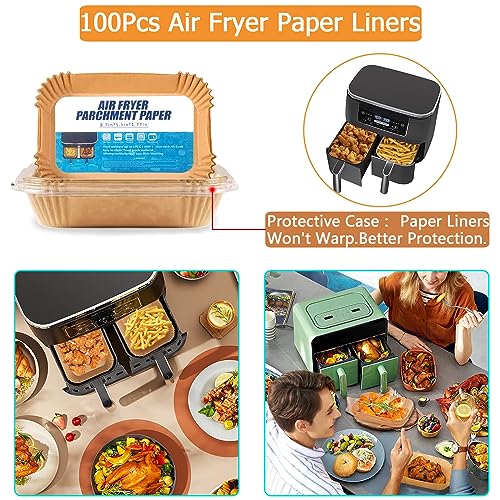 Air Fryer Liners for Ninja Dual Disposable Air Fryer Liners Rectangular 100PCS Disposable for Ninja Dual Air Fryer Compatible with Ninja Microwav