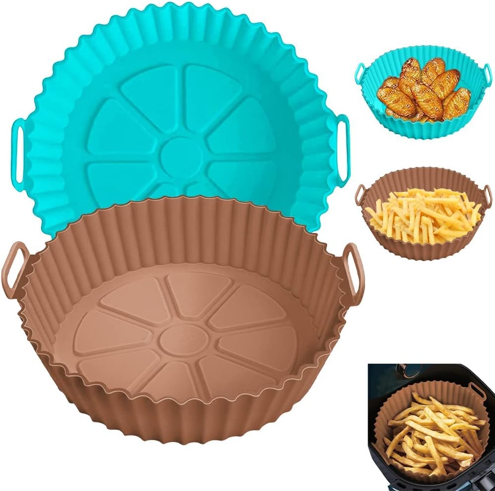Apluskis 2-Pack Air Fryer Silicone Pots, 8.5 '' Reusable Air Fryer Silicone Liners for Ninja Foodi AF300UK/AF400UK, Tower, Instant Vortex Air Fry