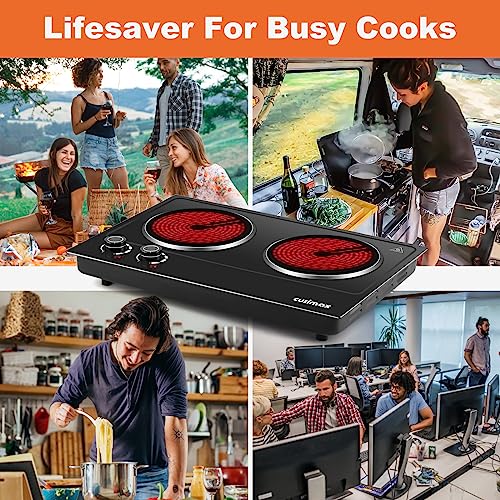 Double Burner, CUSIMAX Electric Hot Plate, 2400W Electric Hob Infrared Ceramic Burner, Portable Hot Plates for Cooking, Countertop Cooktop with D