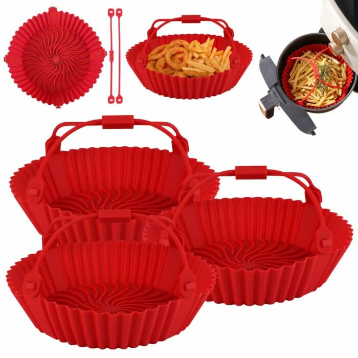 3PCS Silicone Air Fryer Liner 7.7Inch Air Fryer Silicone Basket Pot Reusable Non-Stick Waterproof Airfryer Baking Mould Food Grade Air Fryer Sili
