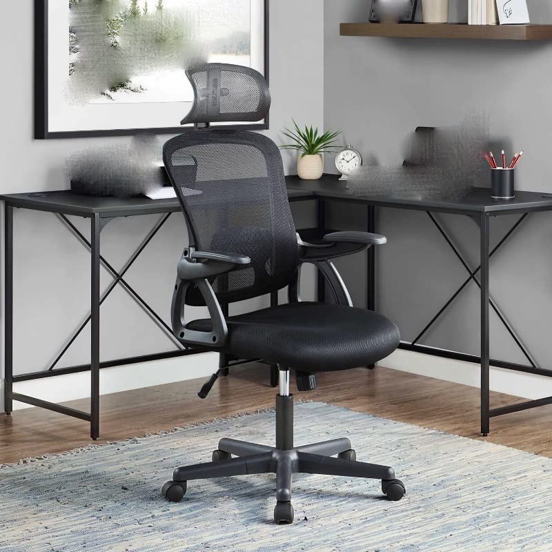 MXIAOXIA Mainstays Ergonomic Office Chair With Adjustable Headrest, Black Fabric, 275lb Capacity