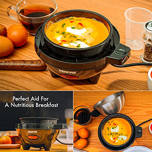 Geepas 3-in-1 Egg Boiler Poacher, 350W | Electric Egg Cooker & Omelette Maker, Vegetable Steamer | Poaching Bowl, Measuring Cup with Egg Piercer