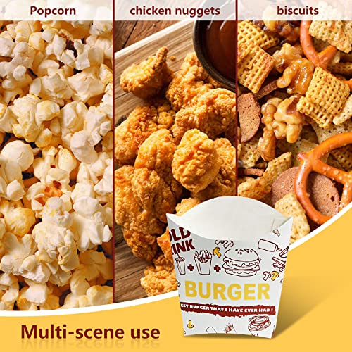 French Fries Cup, 50PCS Creative Pattern Disposable Snack Holder Popcorn Boxes, Snack Cup Paper Box for Burger Store Home Shop French Fries Popco