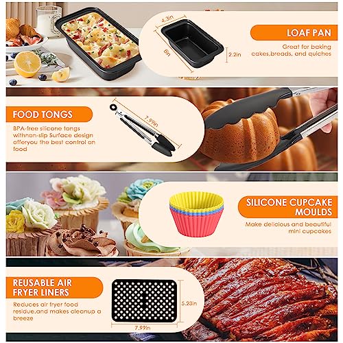 Dual Air Fryer Accessories Set of 10 for Ninja Foodi AF300UK/AF400UK/Tower T17088/Salter, Air Fryer Accessories with Silicone Air Fryer Liners, A